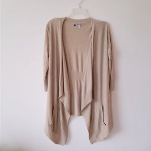 🌸3/$25 Jennifer Lopez Open Front Waterfall Tan Cardigan with Pockets, XS